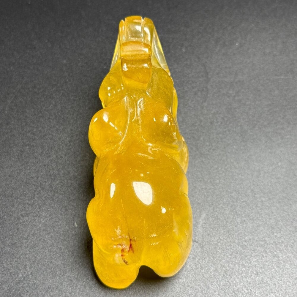 Natural Yellow Fluorite Elephant Hand Carved UVs Stone Trunk Up 4" 376g - Picture 4 of 11